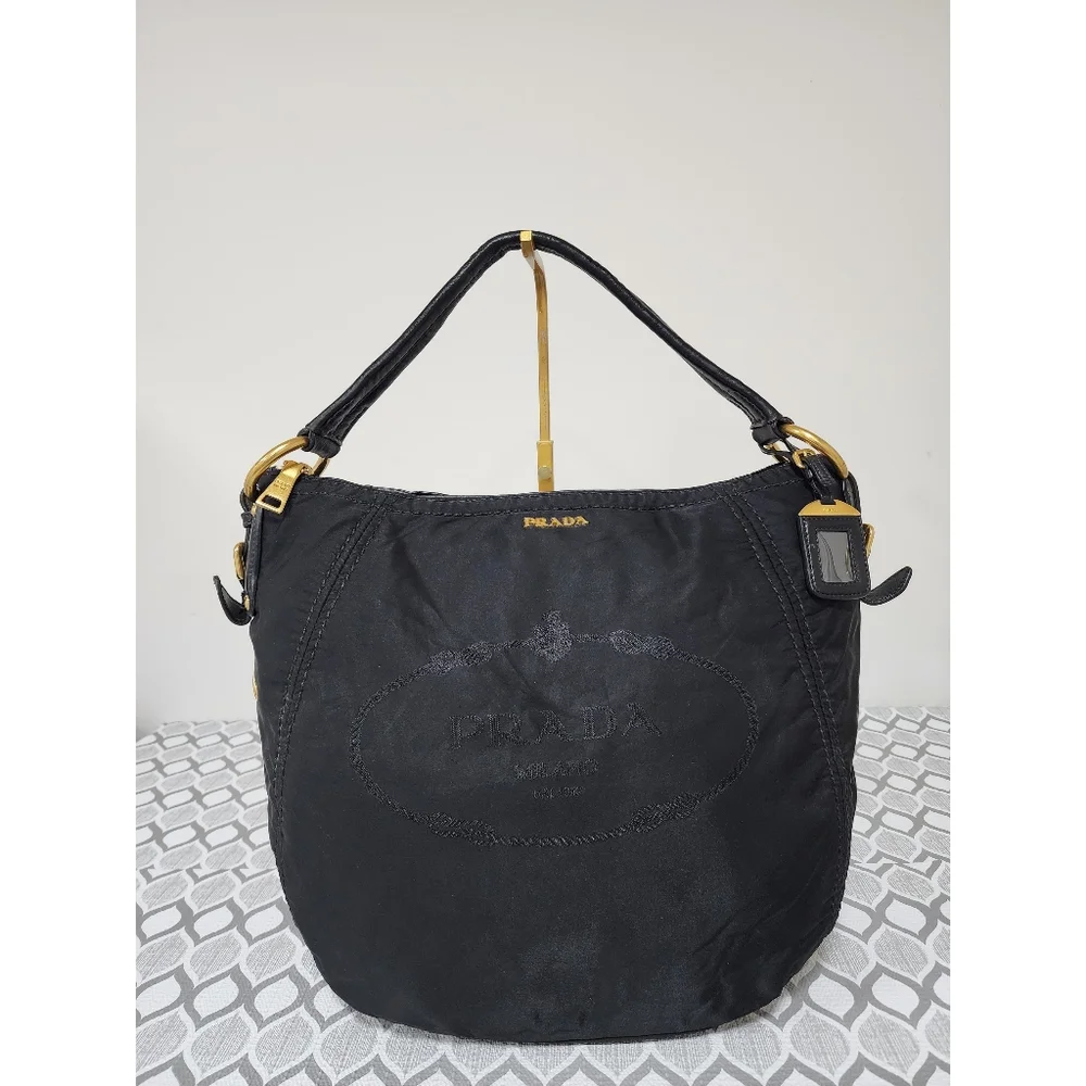 Prada Tessuto Canapa Nylon Hobo Bag Black